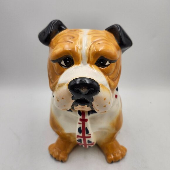 Hannington British Bulldog Ceramic Cookie Dog Biscuit Treats Jar Union Jack Neck - Picture 2 of 10